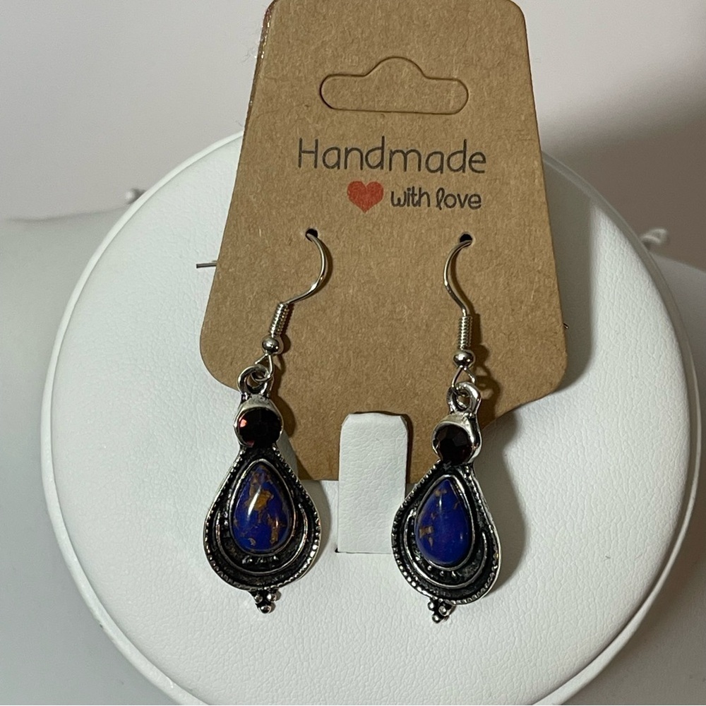 Handmade Gemstone and Resin Dangle Earrings, boho amethyst, and Silver E… - Picture 2 of 3